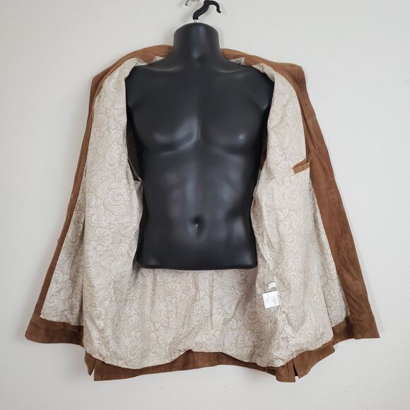 Tasso Elba Men's Jacket Large Brown Suede Leather Shacket Casual Preppy Academia - Picture 7 of 11